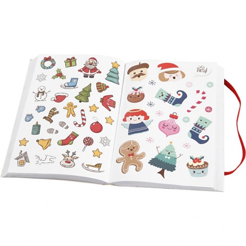 Bok med stickers, str. 11,5x17 cm, tykkelse 1,5 cm, julemotiver 